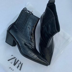 Zara animal embossed ankle boots.